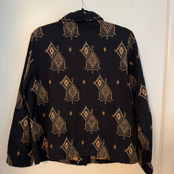 Chicos Design Vintage Womens Aztec Linen Look Black Shacket Size Medium/1/8 - Picture 2 of 9